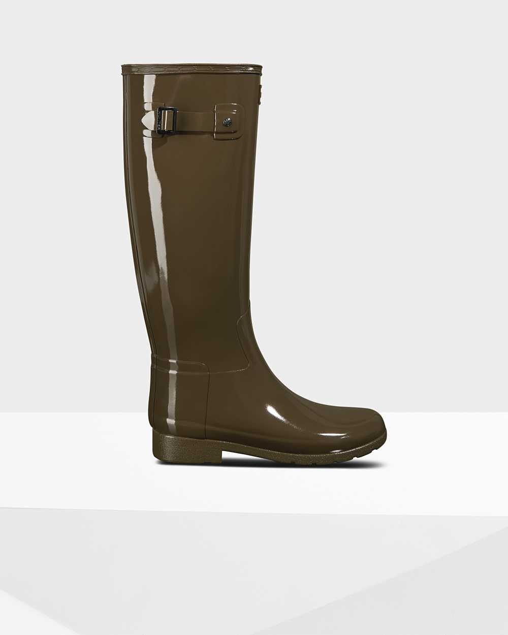 Hunter Women's Refined Slim Fit Tall Gloss Tall Wellington Boots Green,AECF31524